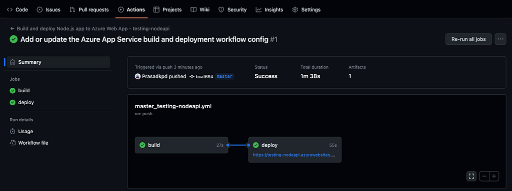 Deploying a Node.js Express API to Azure Web App with GitHub