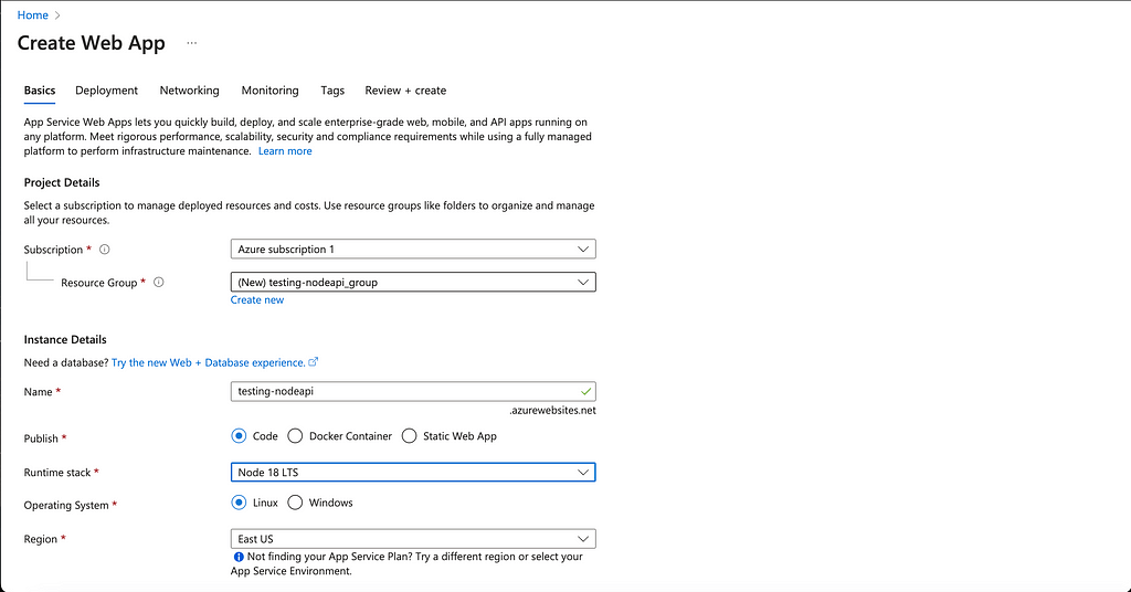 Deploying a Node.js Express API to Azure Web App with GitHub