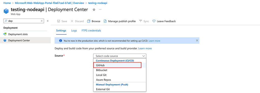 Deploying a Node.js Express API to Azure Web App with GitHub